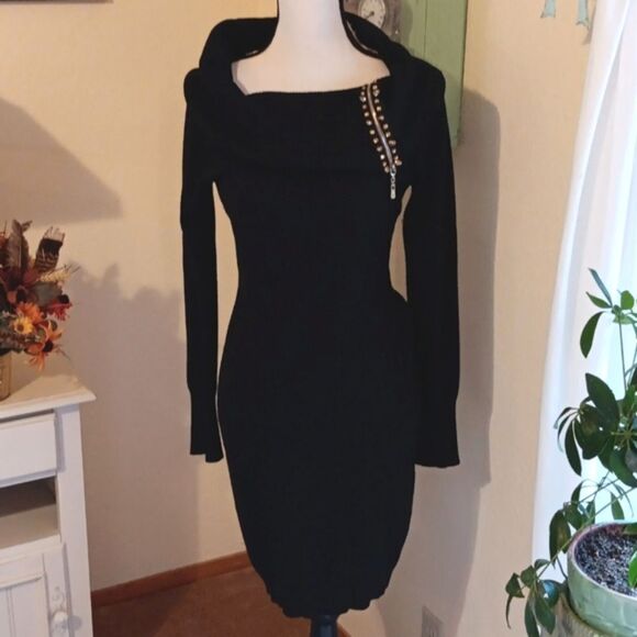 Say What? Black Embellished On/Off Shoulder SweaterDress Whimsigoth,Curvalicious - Picture 1 of 9